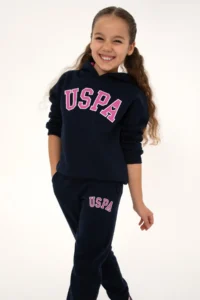 US Polo Assn. Girls' Navy Blue Fleece Hooded Sweatshirt