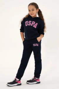 US Polo Assn. Girls' Navy Blue Fleece Hooded Sweatshirt - Image 2