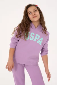 US Polo Assn. Girls' Lilac Fleece Hooded Sweatshirt