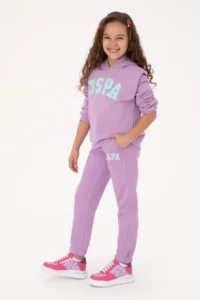 US Polo Assn. Girls' Lilac Fleece Hooded Sweatshirt - Image 2