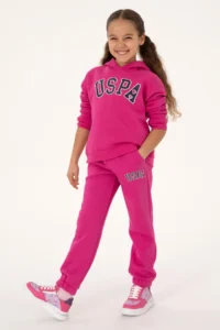 US Polo Assn. Girls' Fleece Hooded Pink Sweatshirt - Image 2