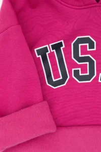 US Polo Assn. Girls' Fleece Hooded Pink Sweatshirt - Image 5