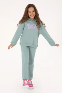 US Polo Assn. Girls' Fleece Hooded Mint Sweatshirt - Image 2