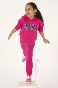 US Polo Assn. Girls' Pink Fleece Jogger Sweatpants - Image 2