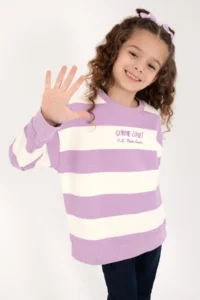US Polo Assn. Girls' Lilac Striped Crew Neck Sweatshirt