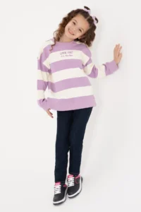 US Polo Assn. Girls' Lilac Striped Crew Neck Sweatshirt - Image 2