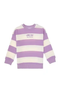 US Polo Assn. Girls' Lilac Striped Crew Neck Sweatshirt - Image 4