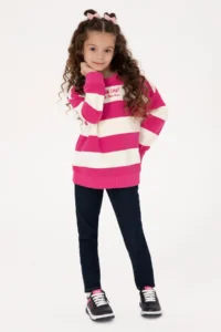 US Polo Assn. Girls' Pink Striped Crew Neck Sweatshirt