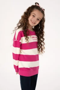 US Polo Assn. Girls' Pink Striped Crew Neck Sweatshirt - Image 2