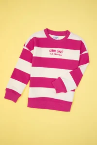 US Polo Assn. Girls' Pink Striped Crew Neck Sweatshirt - Image 3