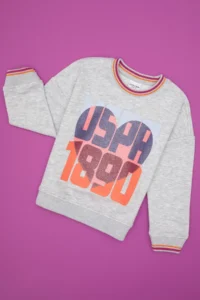 US Polo Assn. Girls' Light Gray Melanj Sweatshirt