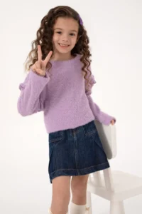 US Polo Assn. Girls' Lilac Sleeves Frilly Crew Neck Sweatshirt - Image 2