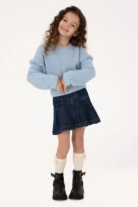 US Polo Assn. Girls' Blue Crew Neck Sweatshirt with Ruffle Detail on Sleeves - Image 2