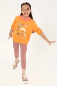US Polo Assn. Girls' Orange Hooded Sweatshirt - Image 2