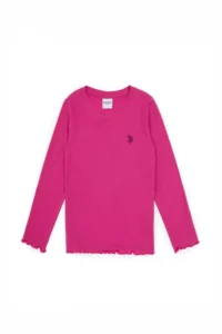 US Polo Assn. Girls' Pink Crew Neck Basic Sweatshirt - Image 3