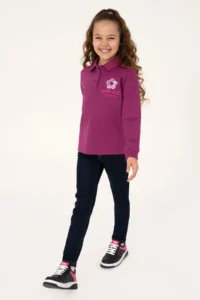 US Polo Assn. Girls' Violet Polo Shirt Collar Sweatshirt - Image 2