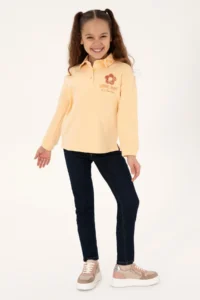 US Polo Assn. Girls' Pink Polo Shirt Collar Sweatshirt - Image 2