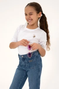 US Polo Assn. Girls' White Crew Neck Basic Sweatshirt