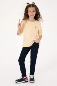 US Polo Assn. Girls' Yellow Crew Neck Basic Sweatshirt - Image 2