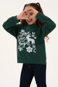 US Polo Assn. Girls' Dark Green Crew Neck Sweatshirt
