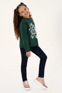US Polo Assn. Girls' Dark Green Crew Neck Sweatshirt - Image 2