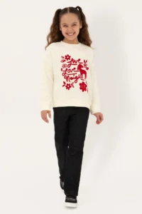 US Polo Assn. Girls' Cream Crew Neck Sweatshirt - Image 2