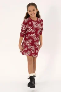 US Polo Assn. Girls' Dark Raspberry Floral Patterned Crew Neck Sweatshirt - Image 2
