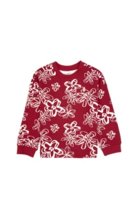US Polo Assn. Girls' Dark Raspberry Floral Patterned Crew Neck Sweatshirt - Image 3