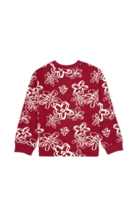 US Polo Assn. Girls' Dark Raspberry Floral Patterned Crew Neck Sweatshirt - Image 4