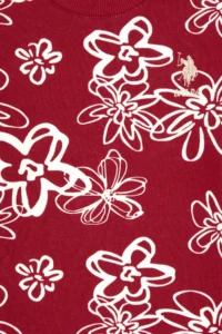 US Polo Assn. Girls' Dark Raspberry Floral Patterned Crew Neck Sweatshirt - Image 5