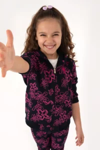 US Polo Assn. Girls' Navy Blue Hooded Zippered Floral Patterned Sweatshirt