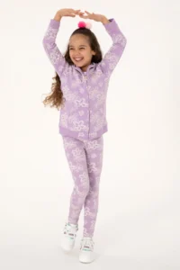 US Polo Assn. Girls' Lilac Hooded Zippered Floral Sweatshirt - Image 2