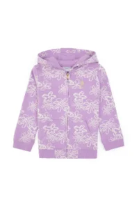 US Polo Assn. Girls' Lilac Hooded Zippered Floral Sweatshirt - Image 3