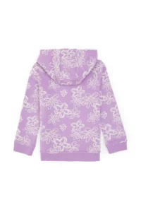 US Polo Assn. Girls' Lilac Hooded Zippered Floral Sweatshirt - Image 4
