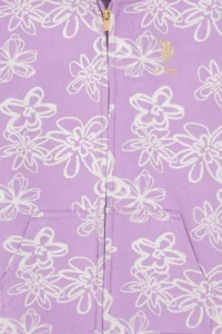 US Polo Assn. Girls' Lilac Hooded Zippered Floral Sweatshirt - Image 5