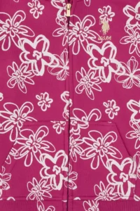 US Polo Assn. Girls' Pink Hooded Zippered Floral Sweatshirt - Image 4