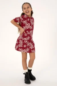 US Polo Assn. Girls' Dark Raspberry Floral Patterned Knitting Skirt - Image 2