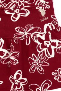 US Polo Assn. Girls' Dark Raspberry Floral Patterned Knitting Skirt - Image 5