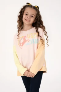 US Polo Assn. Girls' Light Pink Crew Neck Sweatshirt