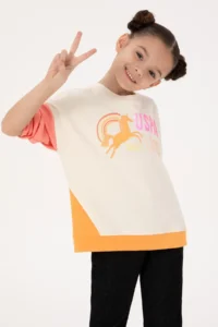 US Polo Assn. Girls' Orange Crew Neck Sweatshirt