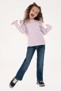 US Polo Assn. Girls' Lilac Striped Crew Neck Sweatshirt - Image 2