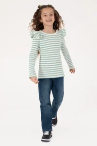 US Polo Assn. Girls' Mint Striped Crew Neck Sweatshirt - Image 2