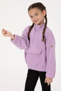 US Polo Assn. Girls' Lilac Fleece Half Zippered Sweatshirt