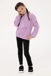 US Polo Assn. Girls' Lilac Fleece Half Zippered Sweatshirt - Image 2