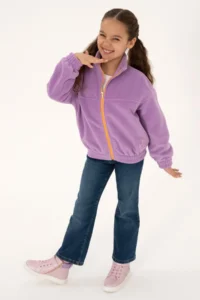 US Polo Assn. Girls' Lilac Zippered Fleece Sweatshirt - Image 2