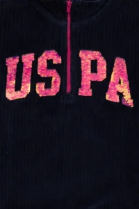 US Polo Assn. Girls' Navy Blue Half Zippered Sequined Sweatshirt - Image 5