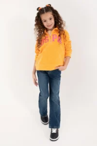 US Polo Assn. Girls' Orange Half Zippered Sequined Sweatshirt - Image 2