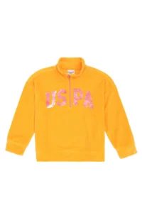 US Polo Assn. Girls' Orange Half Zippered Sequined Sweatshirt - Image 4