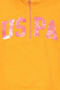 US Polo Assn. Girls' Orange Half Zippered Sequined Sweatshirt - Image 6
