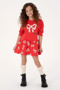 US Polo Assn. Girls' Red New year Themed Knitting Dress
